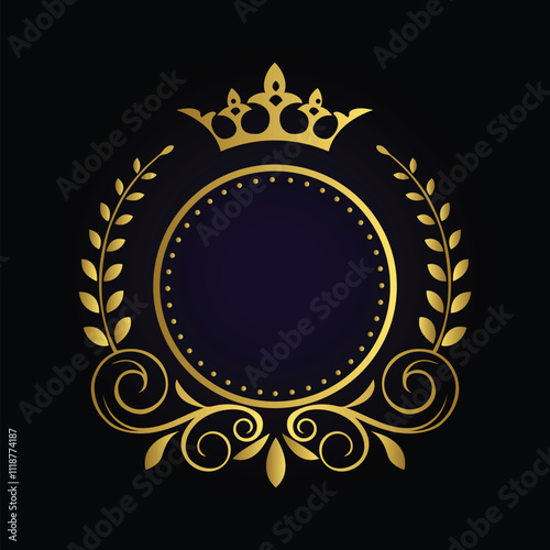 15.epGold Luxury Frame - Elegant Ornate Circle with Crown and Laurel Wreath