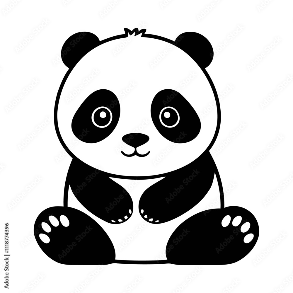 Fototapeta premium A set of Baby panda vector silhouettes isolated on a white background vector illustration.