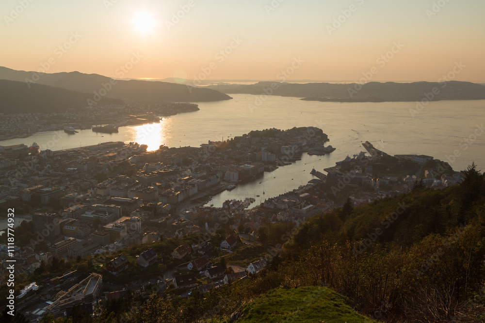 Panoramic view of Bergen in Norway in the evening Panoramic view of Bergen in Norway in the evening