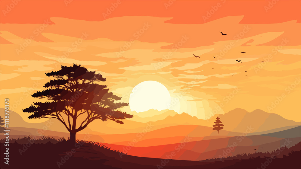 Fototapeta premium Misty Landscape at Sunrise: Tranquil Nature Scene for Backgrounds or Wallpapers