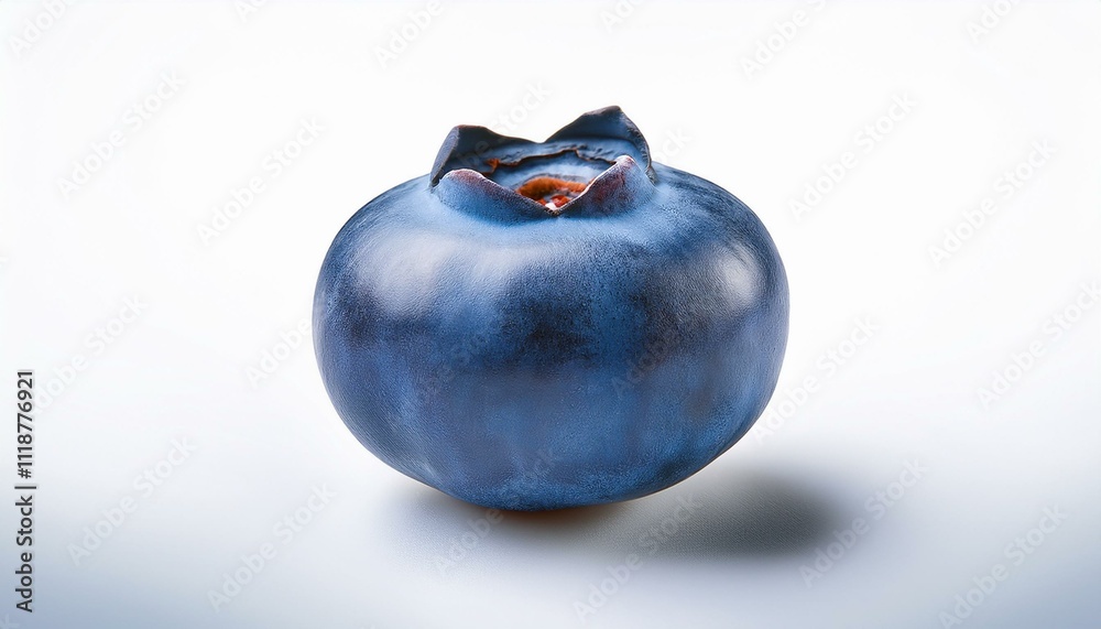 Close-up of a single, plump blueberry against a bright white background. Close-up of a single, plump blueberry against a bright white background.