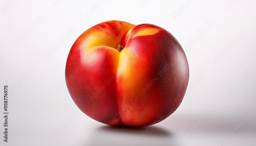 A single ripe nectarine, vibrant red and orange hues against a white background. A single ripe nectarine, vibrant red and orange hues against a white background.