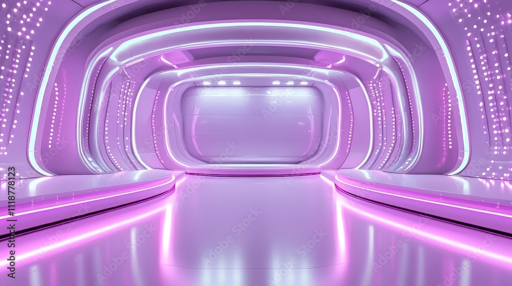 Virtual news studio, sleek modern backdrop, LED panels