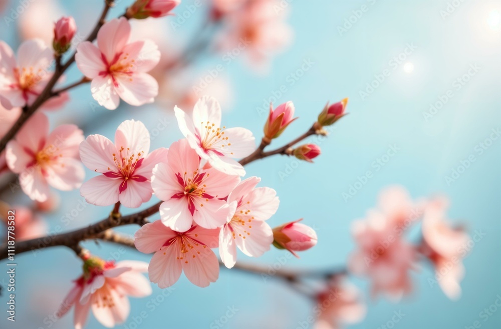 Vibrant close-up of pink cherry blossoms in full bloom against a sunny blue sky. Captured during spring, this delicate branch symbolizes beauty, nature, and the joy of renewal. Vibrant close-up of pink cherry blossoms in full bloom against a sunny blue sky. Captured during spring, this delicate branch symbolizes beauty, nature, and the joy of renewal.