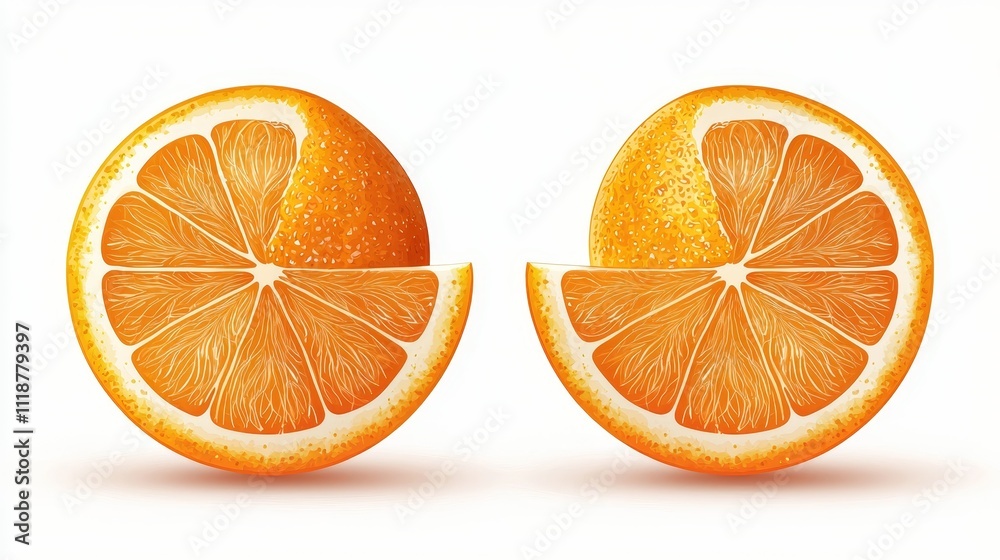 Fototapeta premium A whole orange, realistic illustration, vibrant color, detailed texture, isolated on white background
