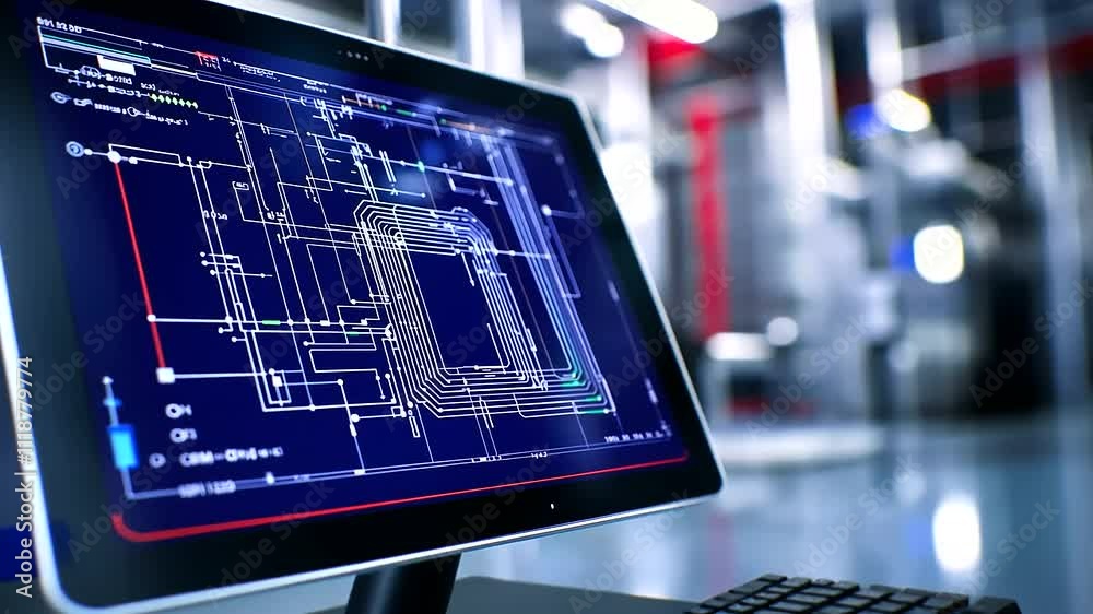 Close-up of a digital tablet screen with BIM software open, showcasing mechanical, electrical, and plumbing layouts in a high-rise building project