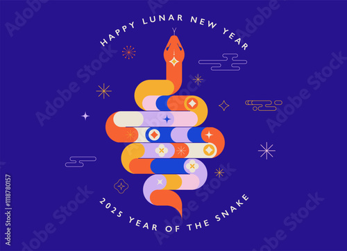 Chinese new year 2025 year of the Snake. Red Snake illustrations, wallpaper design, cards, banners. Traditional Chinese vector designs with snakes. Lunar new year concept, geometric modern design