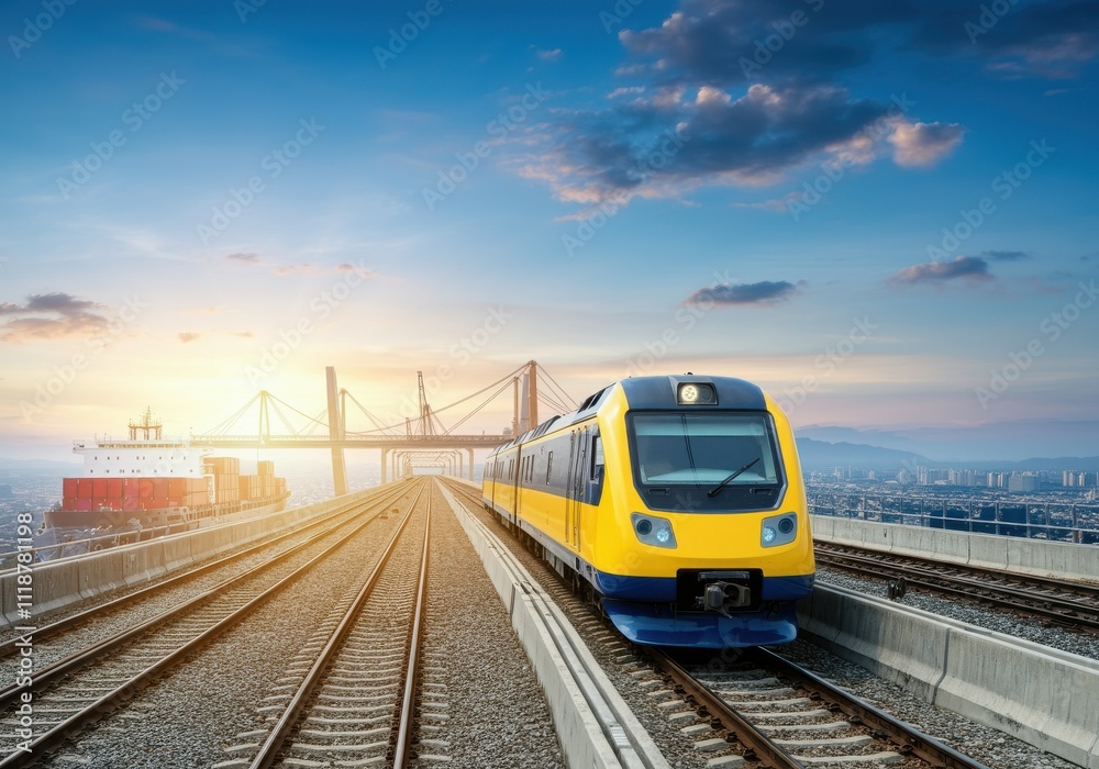 Fototapeta premium Green logistic or Sustainable transport. Sustainable global transport. logistics or travel by Ship, car, train, airplane, truck