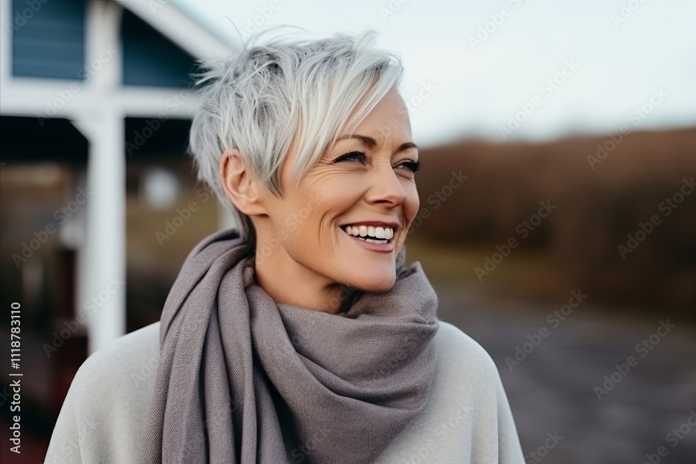 Portrait of a beautiful middle aged woman smiling at the camera outdoors Portrait of a beautiful middle aged woman smiling at the camera outdoors