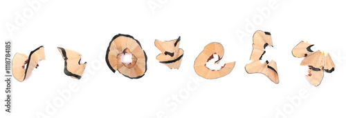 Set wooden spiral pencil shavings from sharpener isolated on white