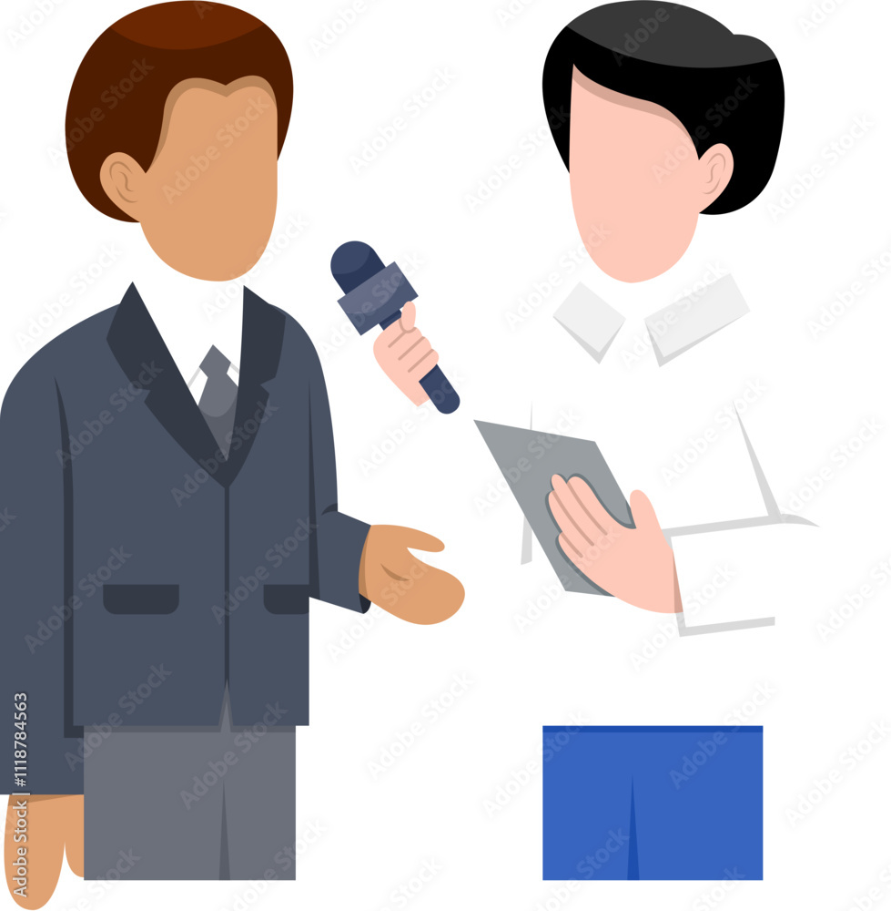Male Reporter Interviewing Flat Illustration Male Reporter Interviewing Flat Illustration