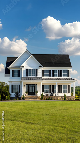 Classic Vermont Farmhouse with Apple Orchard and Stone Walls, Traditional New England Estate with Covered Porch photo