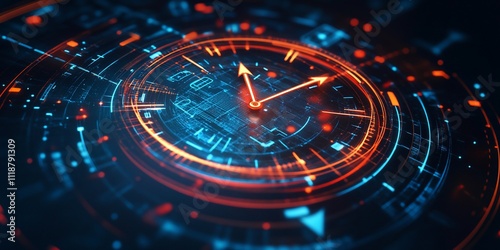 Wallpaper Mural Futuristic clock interface with glowing digital elements. Torontodigital.ca