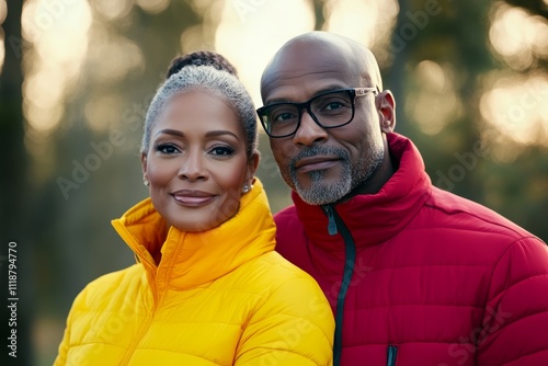 A man and woman are standing next to each other, both wearing red