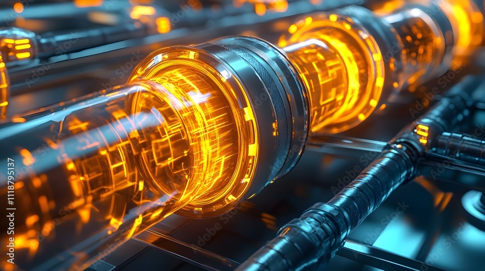 Obraz premium Futuristic Energy Pipes Glowing Orange