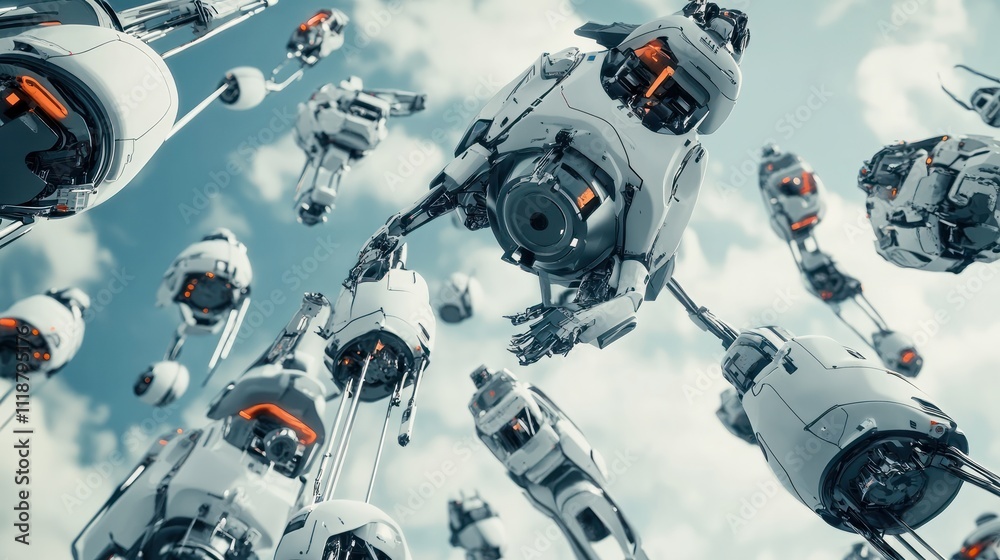Futuristic robot parts assembling themselves in mid-air Futuristic robot parts assembling themselves in mid-air