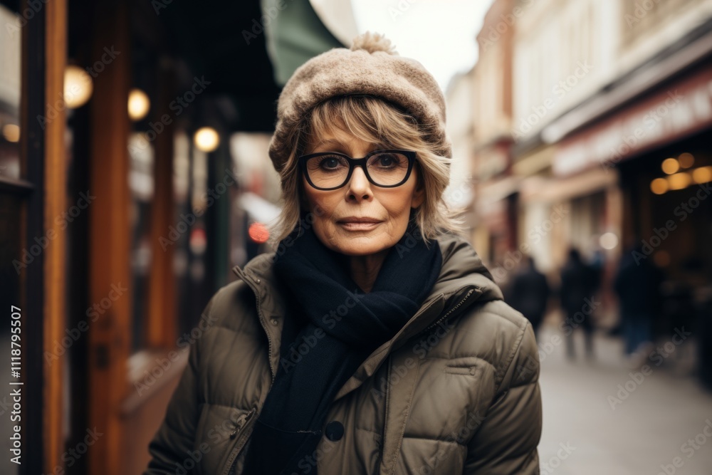 Portrait of a middle-aged woman with eyeglasses in the city Portrait of a middle-aged woman with eyeglasses in the city