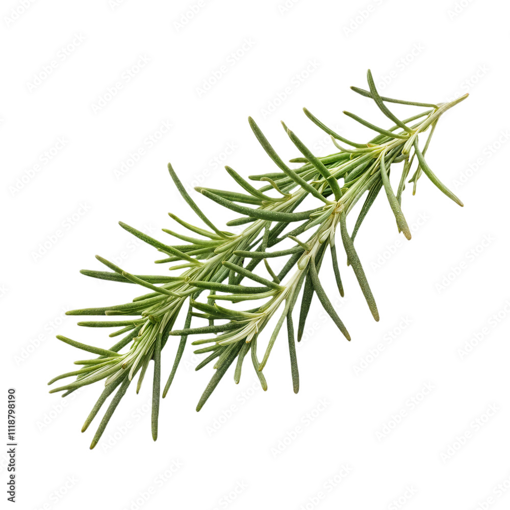 Fresh Rosemary Sprig Glowing With Vibrant Green Color Against a White Background, Showcasing Its Aromatic Leaves and Unique Texture Fresh Rosemary Sprig Glowing With Vibrant Green Color Against a White Background, Showcasing Its Aromatic Leaves and Unique Texture