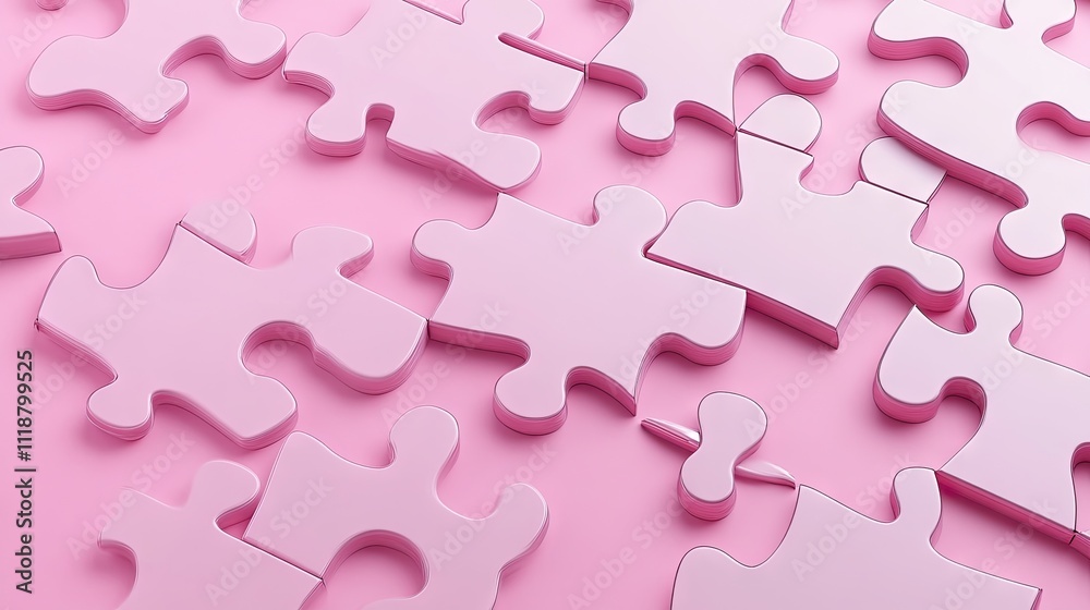 A collection of interlocking pink puzzle pieces on a soft pink background, creating a harmonious and playful vibe.