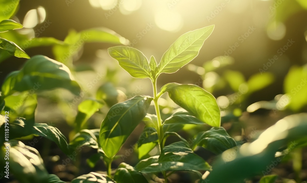 fresh basil leaves growing in a sunlit garden close-up vibrant green healthy plant fresh basil leaves growing in a sunlit garden close-up vibrant green healthy plant