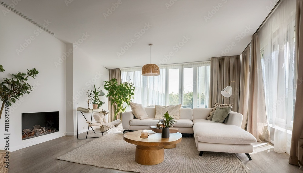 Fototapeta premium Neutral Living Room with a Scandinavian Feel