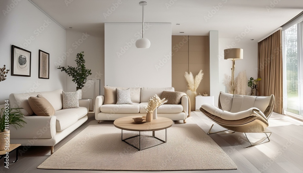 Fototapeta premium White and Neutral Living Room Pattern Ideas for a Stylish and Modern Home