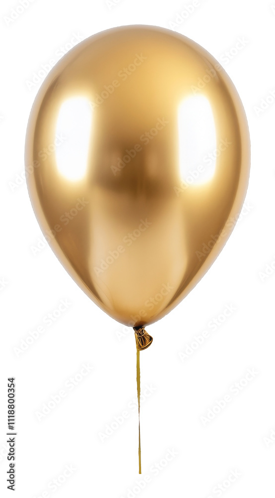 Gold metallic balloon with shiny surface isolated on transparent background. Festive decoration and celebration concept Gold metallic balloon with shiny surface isolated on transparent background. Festive decoration and celebration concept
