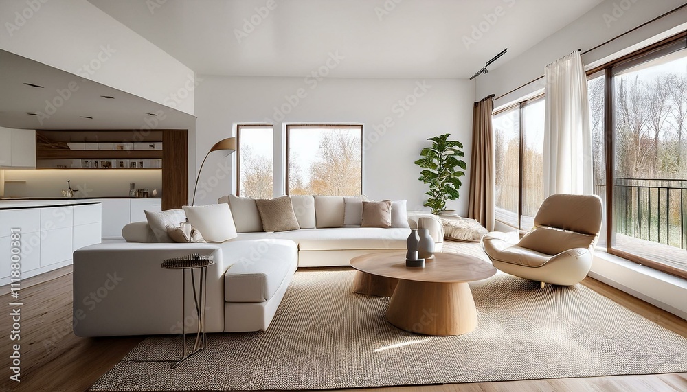 Fototapeta premium White and Neutral Living Room Design Ideas for a Large Home