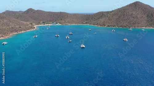Aerial views of the British Virgin Islands with sailing boats (catamarans)