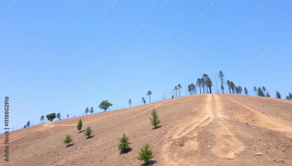 Obraz premium Scenic Hilltop Dirt Road Trees Blue Sky Landscape