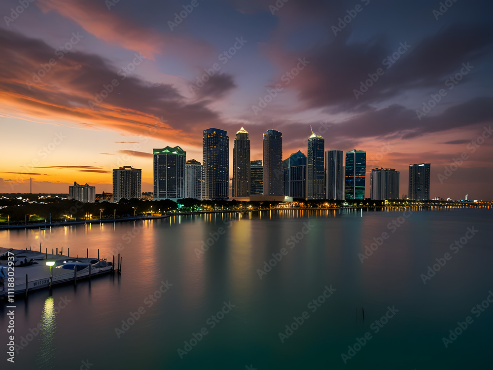 Fototapeta premium Skyline of Miami, Florida - Iconic High-Rises and Coastal Charm