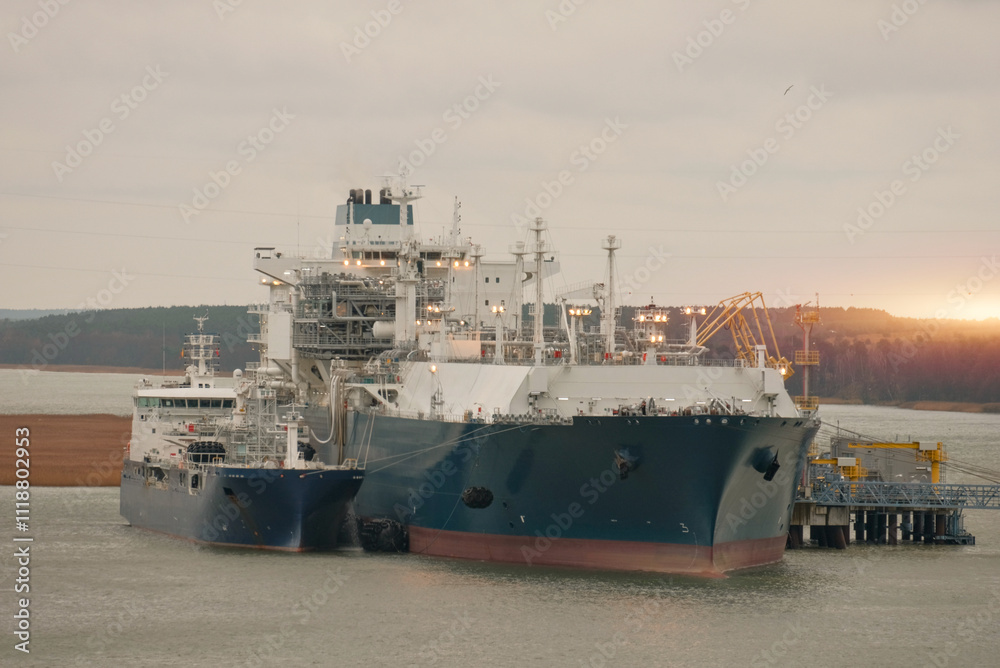 LNG SNG Ship-To-Ship Transfer Operation In The Harbour LNG SNG Ship-To-Ship Transfer Operation In The Harbour