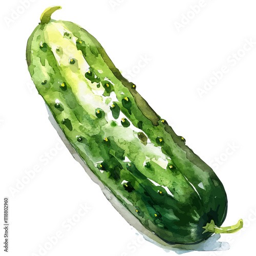 A watercolor painting of a Cucumber, isolated on a white background. Cucumber vector.