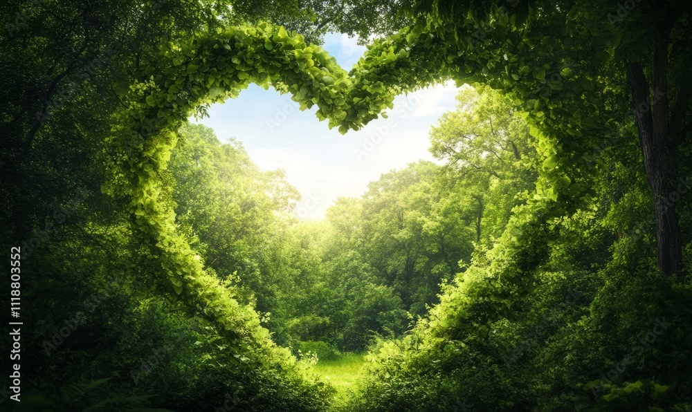 Heart-Shaped Clearing Surrounded by Lush Green Trees in Nature