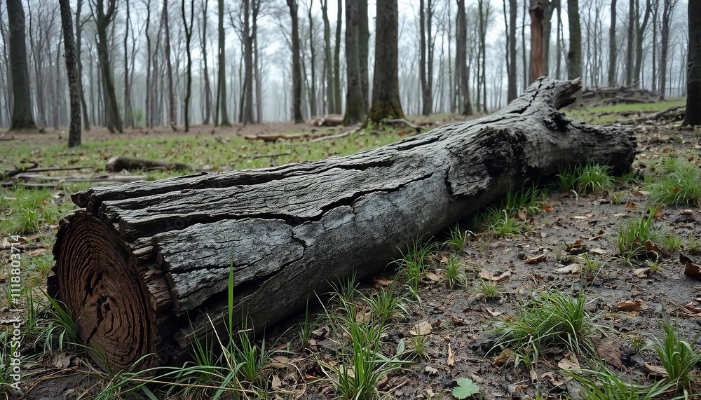 Fallen Log in Misty Forest Nature Wood Spring Ground Trees Fallen Log in Misty Forest Nature Wood Spring Ground Trees