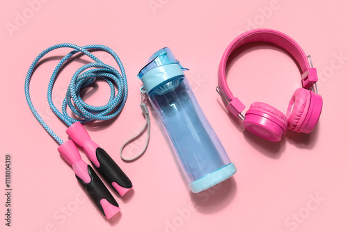 Sports water bottle, headph...