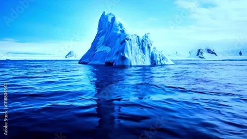 Iceberg in the ocean showing underwater and above-water parts: aesthetic view of nature's massive frozen formation