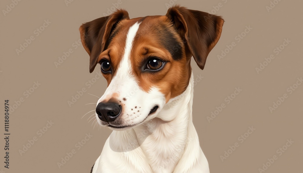 Jack Russell terrier portrait against light brown background.Charming small dog with expressive eyes and unique markings.Faithful companion symbolizing loyalty and playful spirit Jack Russell terrier portrait against light brown background.Charming small dog with expressive eyes and unique markings.Faithful companion symbolizing loyalty and playful spirit