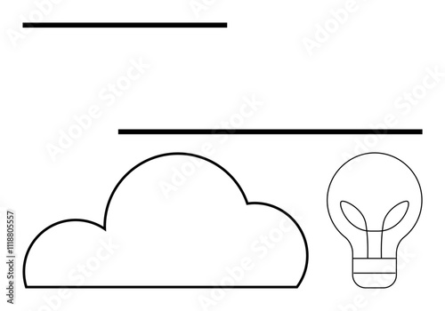 Cloud shape and light bulb outline with two horizontal lines. Ideal for illustrating concepts related to cloud technology, ideas, innovation, brainstorming, creativity, strategy, and digital