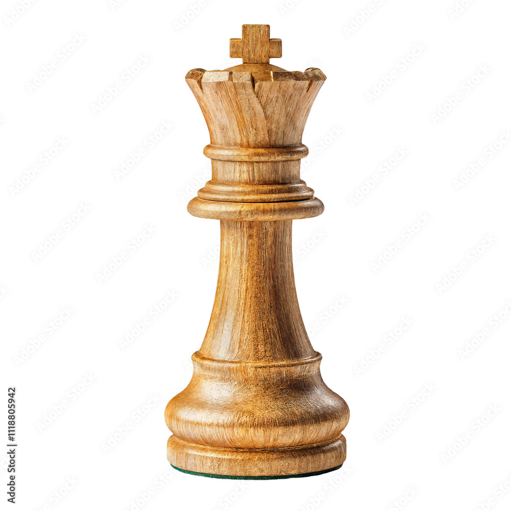 Wooden Chess King Piece Standing Upright on a White Background, Showcasing Craftsmanship and the Art of Chess Wooden Chess King Piece Standing Upright on a White Background, Showcasing Craftsmanship and the Art of Chess