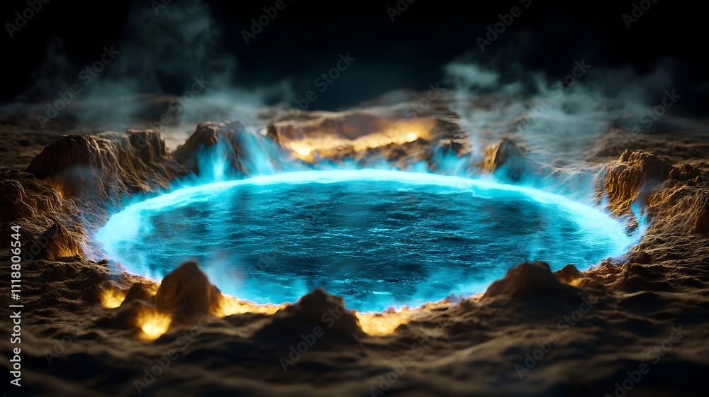 Fototapeta premium Glowing Blue Lake in Volcanic Crater