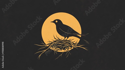 Sleek bird and nest logo crafted with minimal elegance image photo