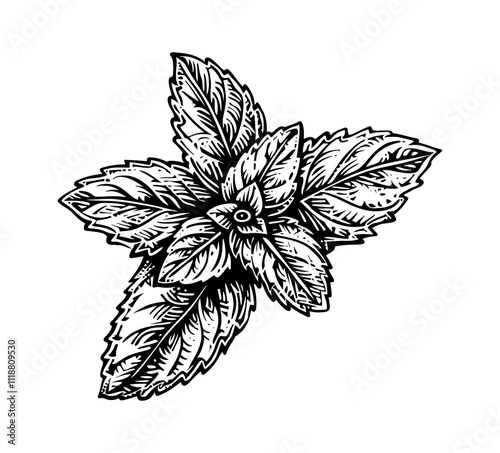 mint engraving black and white outline