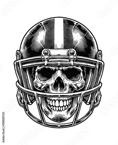 skull rugby helmet engraving black and white outline