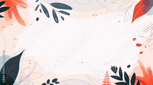 Abstract floral border with painted leaves and flowers.