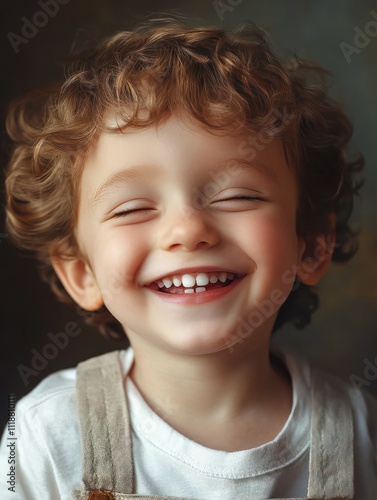 Happy handsome child toddler boy smiling and laughing, authentic real life laugh and smile