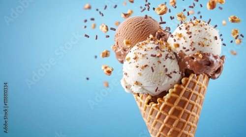 Delicious Ice Cream Cone with Chocolate and Vanilla Flavors
