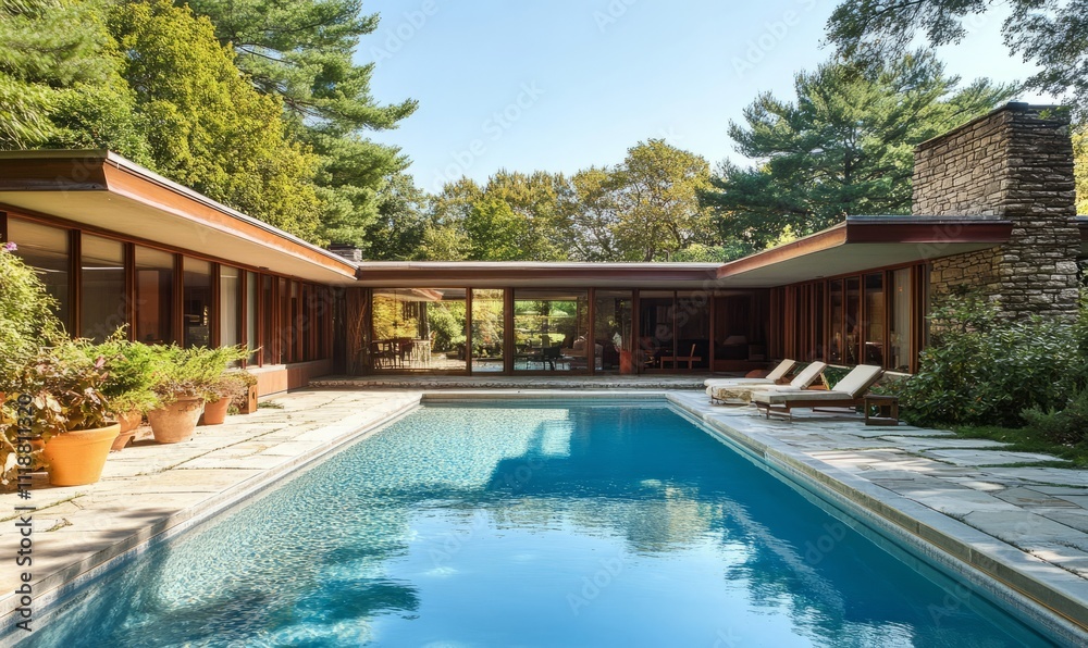 custom made wallpaper toronto digitalModern Retreat: Inviting House with a Central Pool