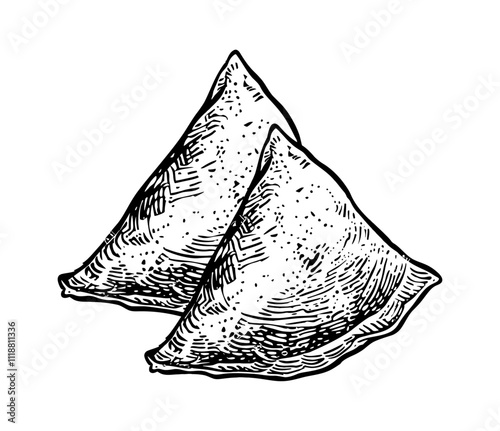 samosa engraving black and white outline