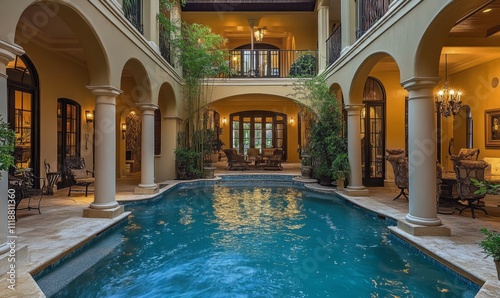 Inviting Oasis: Partial Interior View of a Captivating Home with a Serene Pool